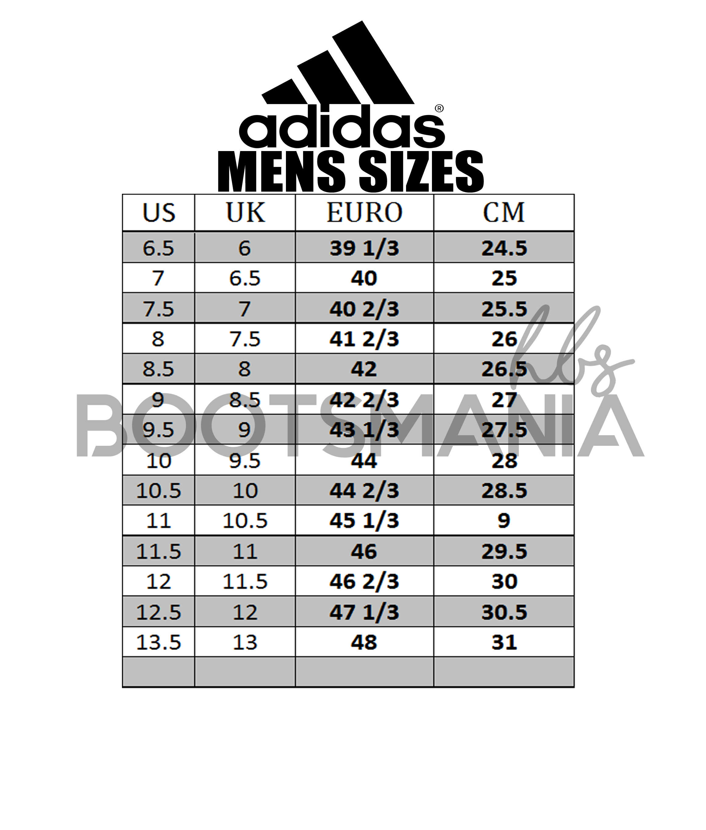 Adidas Size Chart– The Athlete's Foot