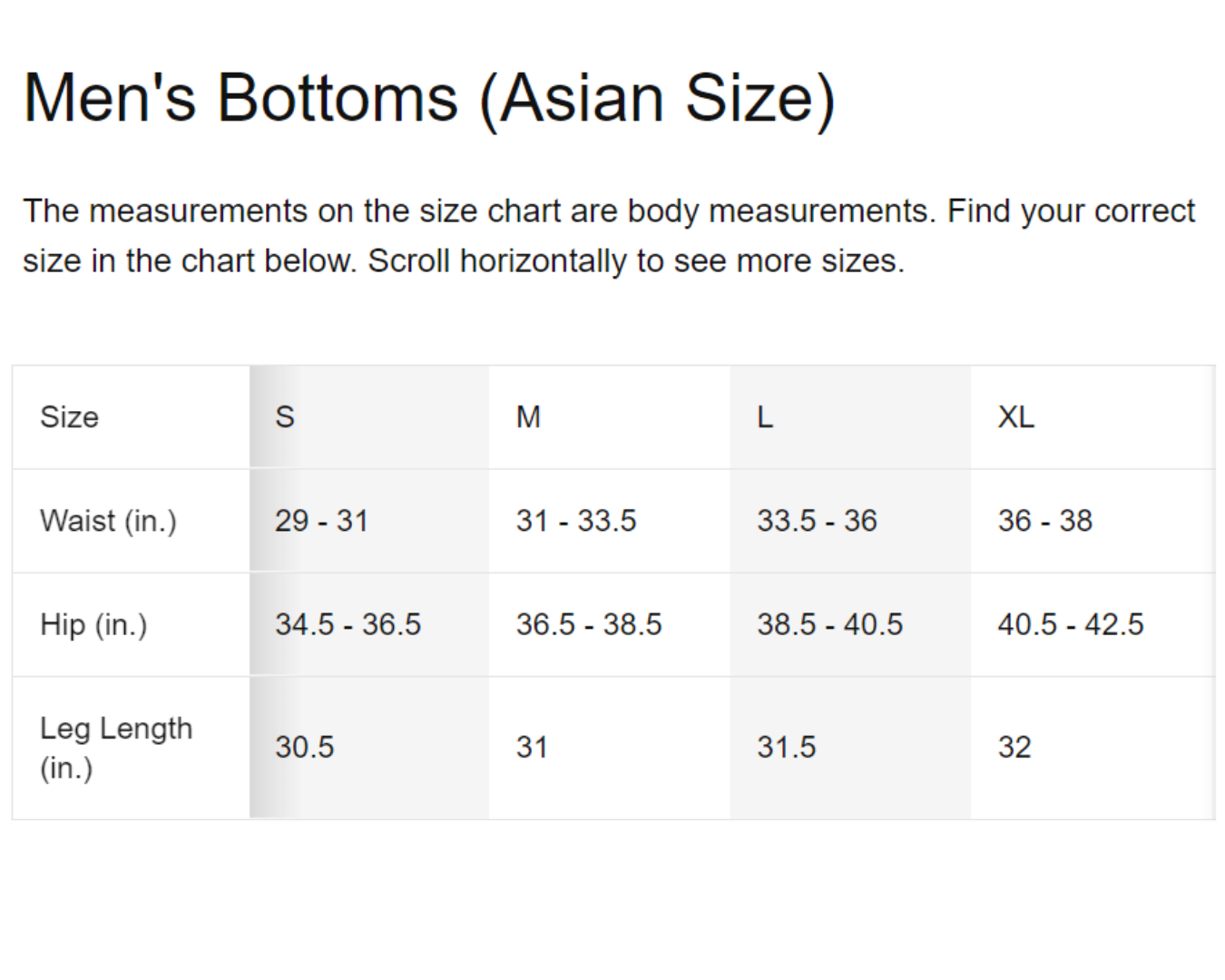 Nike Size Chart For Shorts